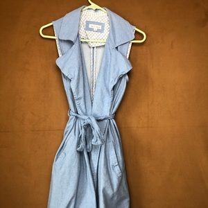 Denim sleeveless collared wrap dress
